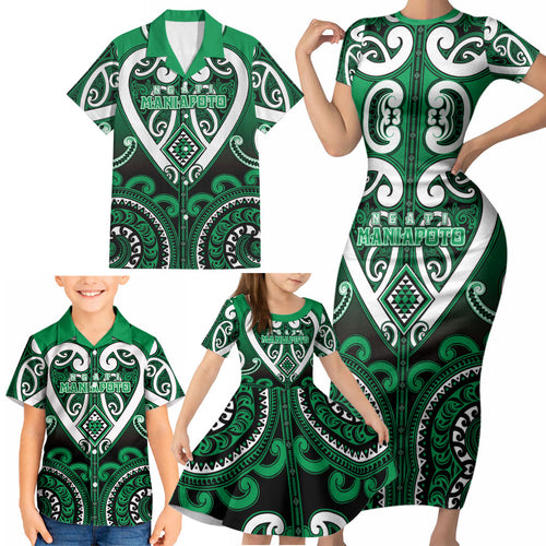 Custom Aotearoa Ngati Maniapoto Family Matching Short Sleeve Bodycon Dress and Hawaiian Shirt Maori Tribal Pattern