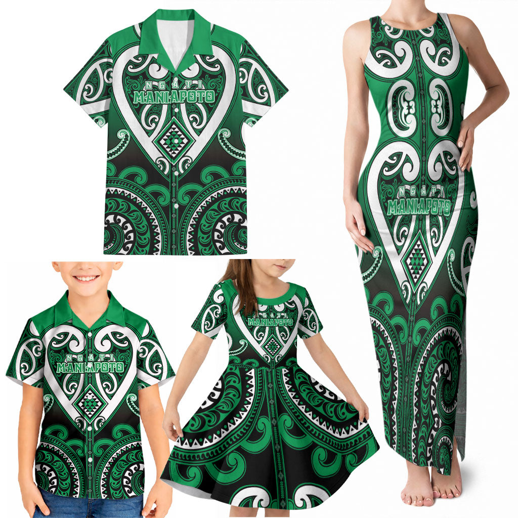 Custom Aotearoa Ngati Maniapoto Family Matching Tank Maxi Dress and Hawaiian Shirt Maori Tribal Pattern