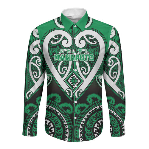 Custom Aotearoa Ngati Maniapoto Long Sleeve Button Shirt Maori Tribal Pattern