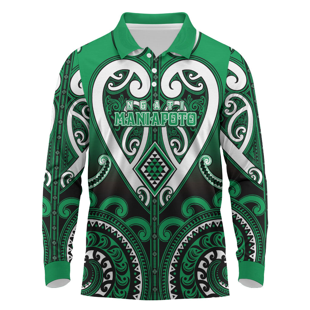 Custom Aotearoa Ngati Maniapoto Long Sleeve Polo Shirt Maori Tribal Pattern