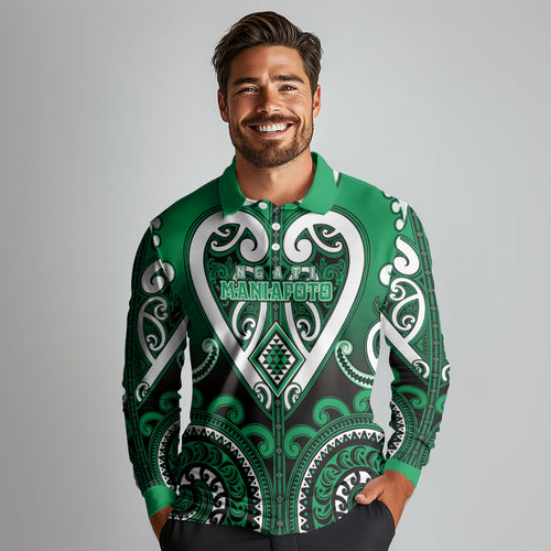 Custom Aotearoa Ngati Maniapoto Long Sleeve Polo Shirt Maori Tribal Pattern