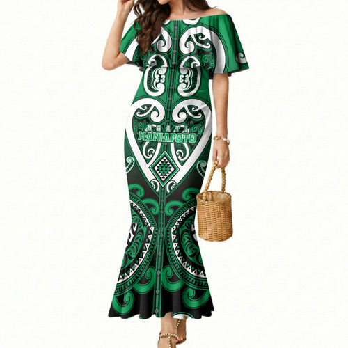 Custom Aotearoa Ngati Maniapoto Mermaid Dress Maori Tribal Pattern