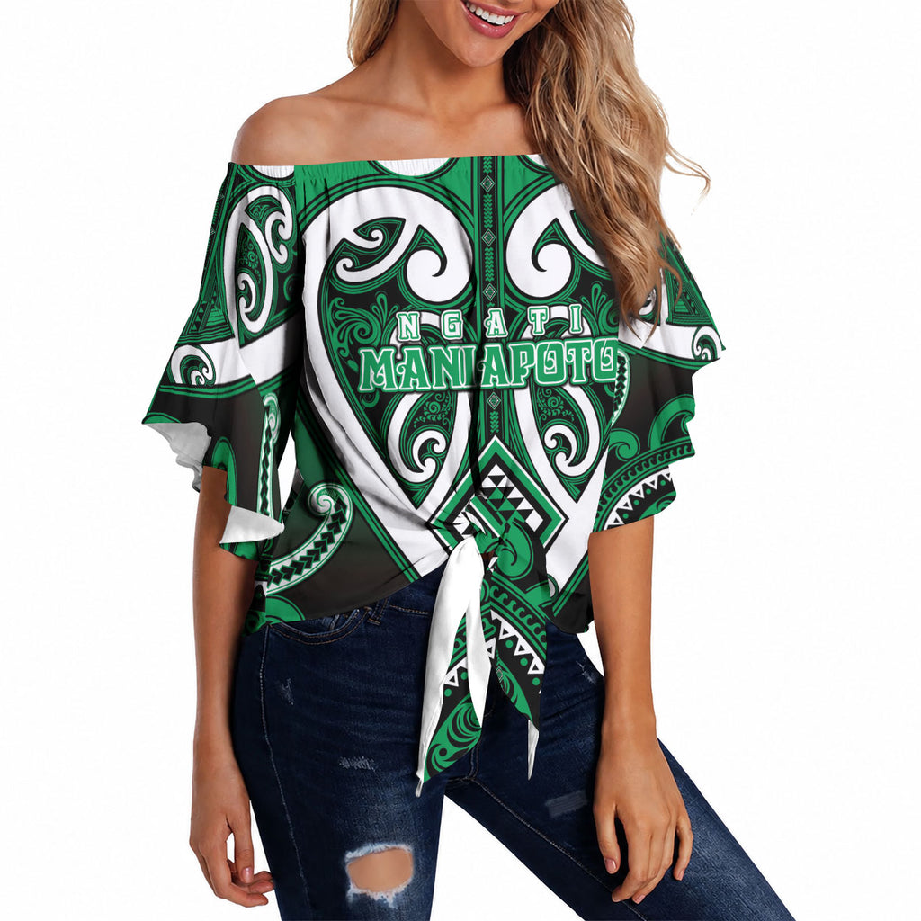 Custom Aotearoa Ngati Maniapoto Off Shoulder Wrap Waist Top Maori Tribal Pattern