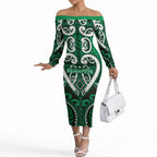 Custom Aotearoa Ngati Maniapoto Off The Shoulder Long Sleeve Dress Maori Tribal Pattern