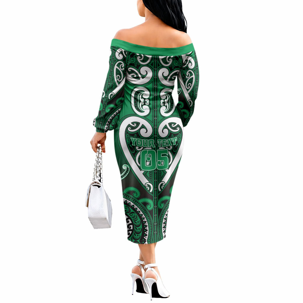 Custom Aotearoa Ngati Maniapoto Off The Shoulder Long Sleeve Dress Maori Tribal Pattern