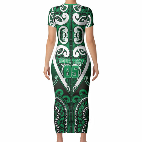 Custom Aotearoa Ngati Maniapoto Short Sleeve Bodycon Dress Maori Tribal Pattern