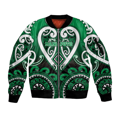 Custom Aotearoa Ngati Maniapoto Sleeve Zip Bomber Jacket Maori Tribal Pattern