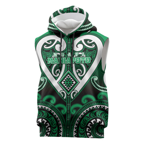 Custom Aotearoa Ngati Maniapoto Sleeveless Hoodie Maori Tribal Pattern