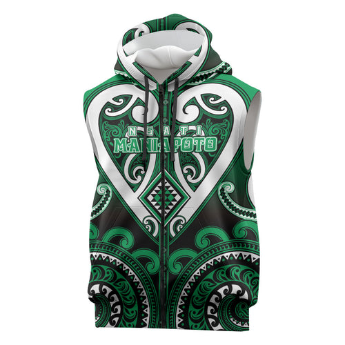 Custom Aotearoa Ngati Maniapoto Sleeveless Zip Hoodie Maori Tribal Pattern