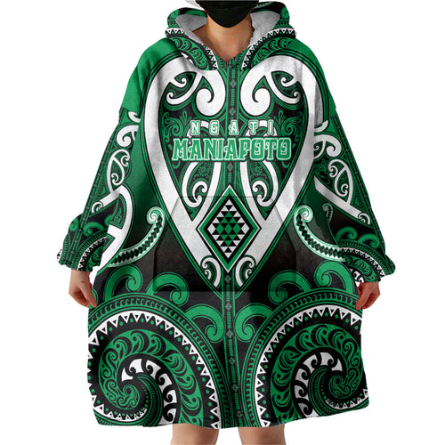 Custom Aotearoa Ngati Maniapoto Wearable Blanket Hoodie Maori Tribal Pattern