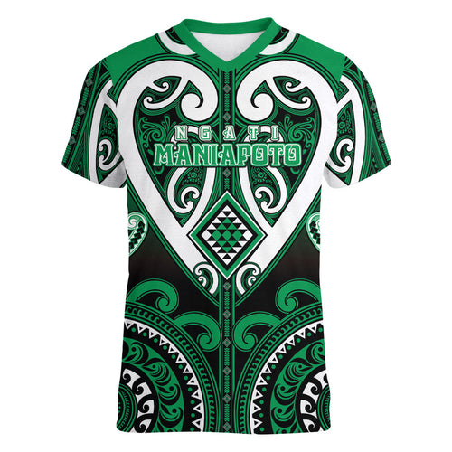 Custom Aotearoa Ngati Maniapoto Women V-Neck T-Shirt Maori Tribal Pattern