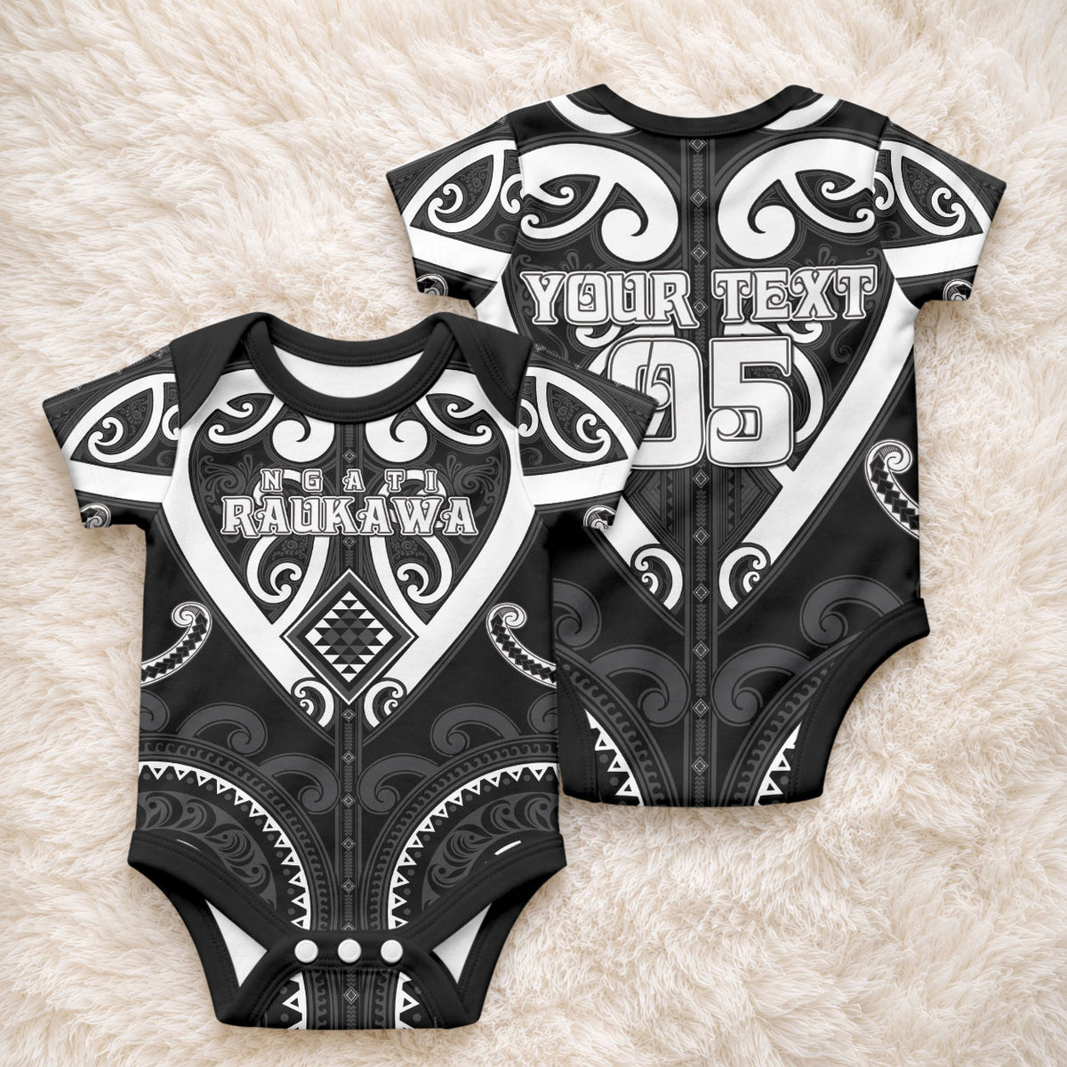 Custom Aotearoa Ngati Raukawa Baby Onesie Maori Tribal Pattern