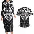 Custom Aotearoa Ngati Raukawa Couples Matching Long Sleeve Bodycon Dress and Hawaiian Shirt Maori Tribal Pattern