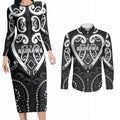Custom Aotearoa Ngati Raukawa Couples Matching Long Sleeve Bodycon Dress and Long Sleeve Button Shirt Maori Tribal Pattern