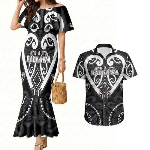 Custom Aotearoa Ngati Raukawa Couples Matching Mermaid Dress and Hawaiian Shirt Maori Tribal Pattern