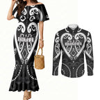 Custom Aotearoa Ngati Raukawa Couples Matching Mermaid Dress and Long Sleeve Button Shirt Maori Tribal Pattern