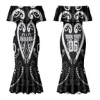 Custom Aotearoa Ngati Raukawa Couples Matching Mermaid Dress and Long Sleeve Button Shirt Maori Tribal Pattern