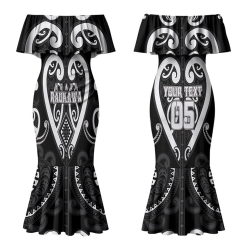 Custom Aotearoa Ngati Raukawa Couples Matching Mermaid Dress and Long Sleeve Button Shirt Maori Tribal Pattern
