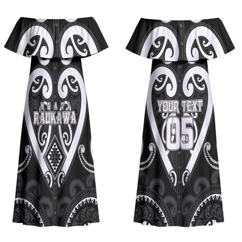 Custom Aotearoa Ngati Raukawa Couples Matching Off Shoulder Maxi Dress and Hawaiian Shirt Maori Tribal Pattern