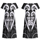 Custom Aotearoa Ngati Raukawa Couples Matching Off Shoulder Maxi Dress and Long Sleeve Button Shirt Maori Tribal Pattern