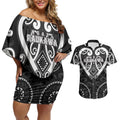 Custom Aotearoa Ngati Raukawa Couples Matching Off Shoulder Short Dress and Hawaiian Shirt Maori Tribal Pattern