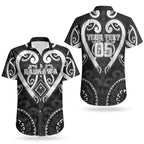 Custom Aotearoa Ngati Raukawa Couples Matching Off Shoulder Short Dress and Hawaiian Shirt Maori Tribal Pattern