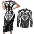 Custom Aotearoa Ngati Raukawa Couples Matching Short Sleeve Bodycon Dress and Long Sleeve Button Shirt Maori Tribal Pattern