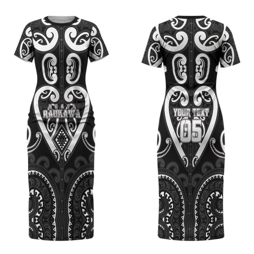 Custom Aotearoa Ngati Raukawa Couples Matching Short Sleeve Bodycon Dress and Long Sleeve Button Shirt Maori Tribal Pattern