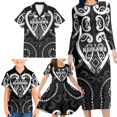Custom Aotearoa Ngati Raukawa Family Matching Long Sleeve Bodycon Dress and Hawaiian Shirt Maori Tribal Pattern