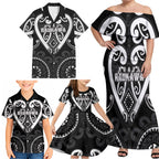 Custom Aotearoa Ngati Raukawa Family Matching Off Shoulder Maxi Dress and Hawaiian Shirt Maori Tribal Pattern