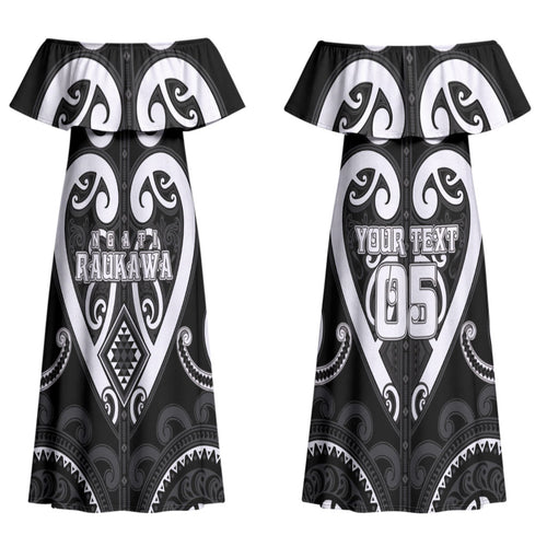 Custom Aotearoa Ngati Raukawa Family Matching Off Shoulder Maxi Dress and Hawaiian Shirt Maori Tribal Pattern