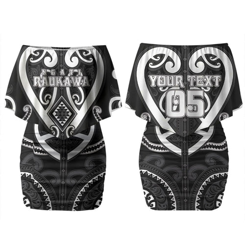 Custom Aotearoa Ngati Raukawa Family Matching Off Shoulder Short Dress and Hawaiian Shirt Maori Tribal Pattern
