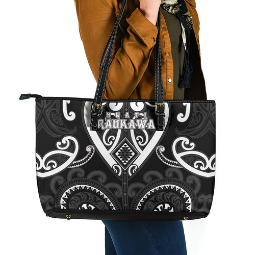 Aotearoa Ngati Raukawa Leather Tote Bag Maori Tribal Pattern