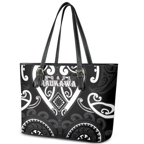 Aotearoa Ngati Raukawa Leather Tote Bag Maori Tribal Pattern