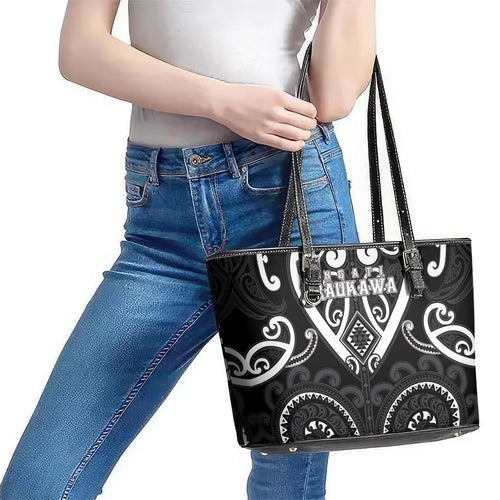 Aotearoa Ngati Raukawa Leather Tote Bag Maori Tribal Pattern