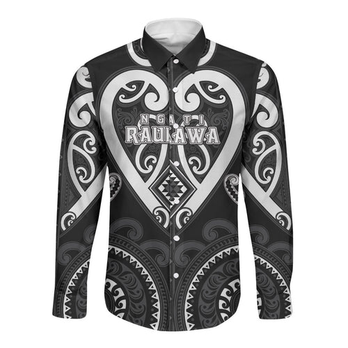 Custom Aotearoa Ngati Raukawa Long Sleeve Button Shirt Maori Tribal Pattern