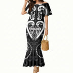 Custom Aotearoa Ngati Raukawa Mermaid Dress Maori Tribal Pattern