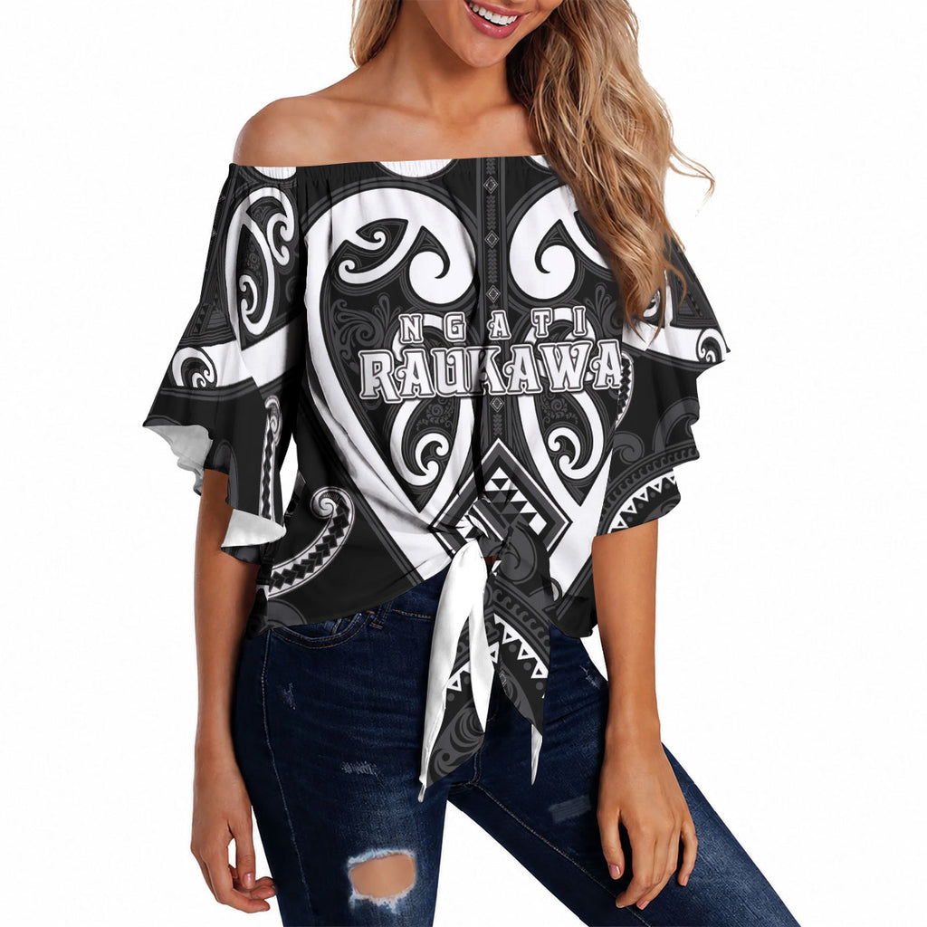 Custom Aotearoa Ngati Raukawa Off Shoulder Wrap Waist Top Maori Tribal Pattern