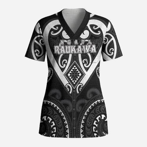 Custom Aotearoa Ngati Raukawa Scrub Top Maori Tribal Pattern