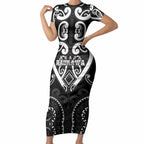 Custom Aotearoa Ngati Raukawa Short Sleeve Bodycon Dress Maori Tribal Pattern