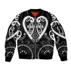 Custom Aotearoa Ngati Raukawa Sleeve Zip Bomber Jacket Maori Tribal Pattern