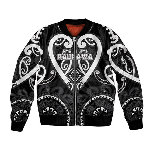 Custom Aotearoa Ngati Raukawa Sleeve Zip Bomber Jacket Maori Tribal Pattern