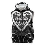 Custom Aotearoa Ngati Raukawa Sleeveless Hoodie Maori Tribal Pattern