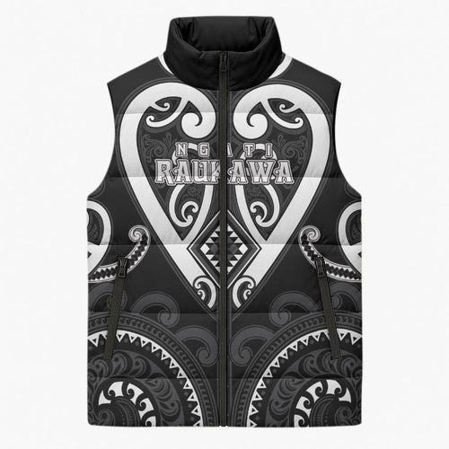 Custom Aotearoa Ngati Raukawa Sleeveless Puffer Jacket Maori Tribal Pattern