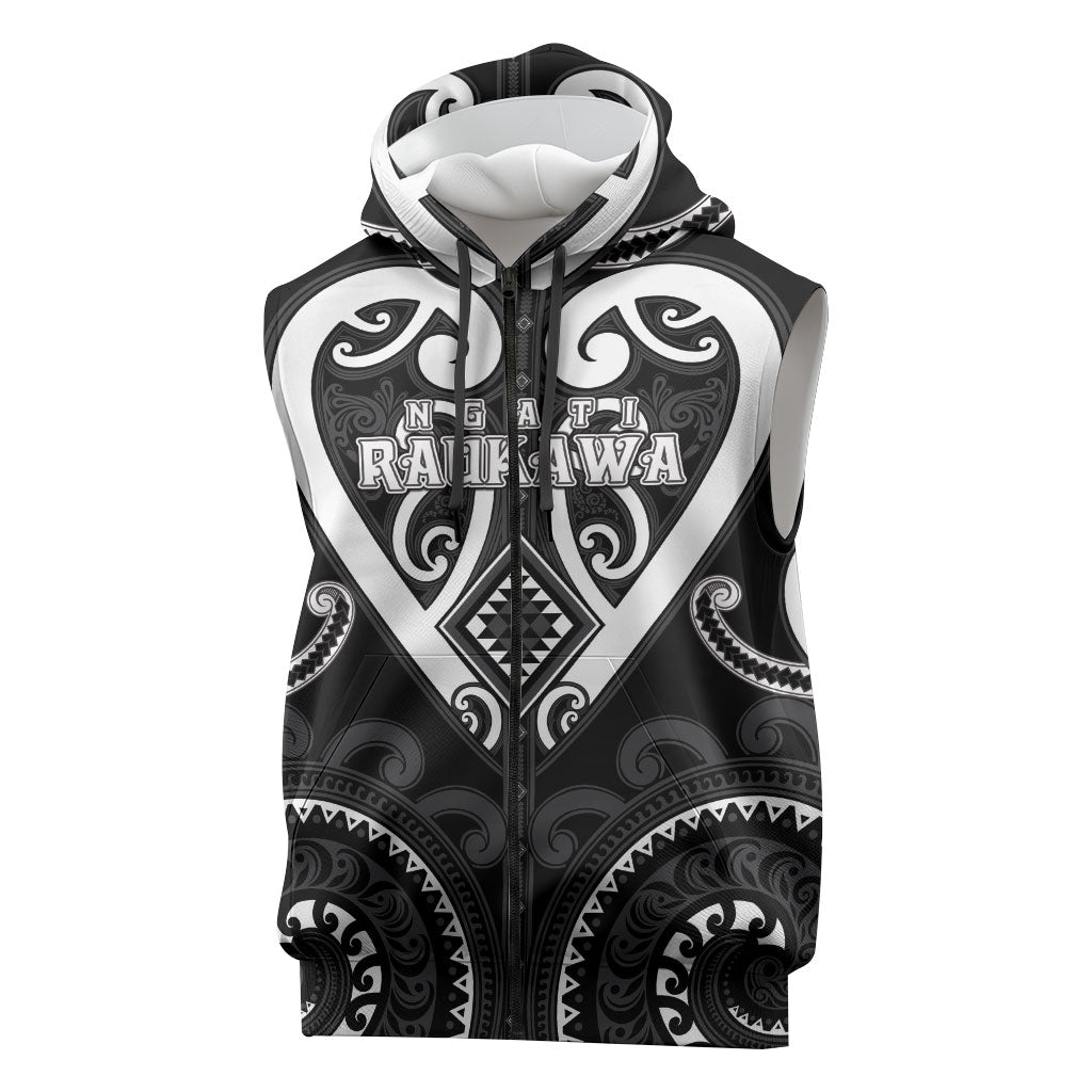 Custom Aotearoa Ngati Raukawa Sleeveless Zip Hoodie Maori Tribal Pattern