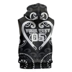 Custom Aotearoa Ngati Raukawa Sleeveless Zip Hoodie Maori Tribal Pattern