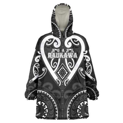 Custom Aotearoa Ngati Raukawa Wearable Blanket Hoodie Maori Tribal Pattern