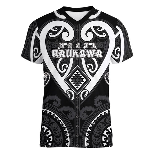 Custom Aotearoa Ngati Raukawa Women V-Neck T-Shirt Maori Tribal Pattern
