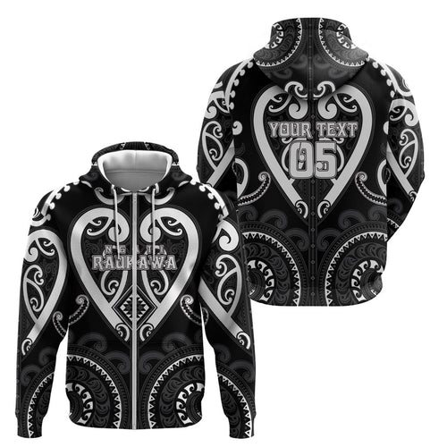 Custom Aotearoa Ngati Raukawa Zip Hoodie Maori Tribal Pattern