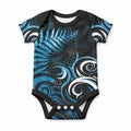 New Zealand Sea Week Baby Onesie Maori Wave Pattern Ocean Blue
